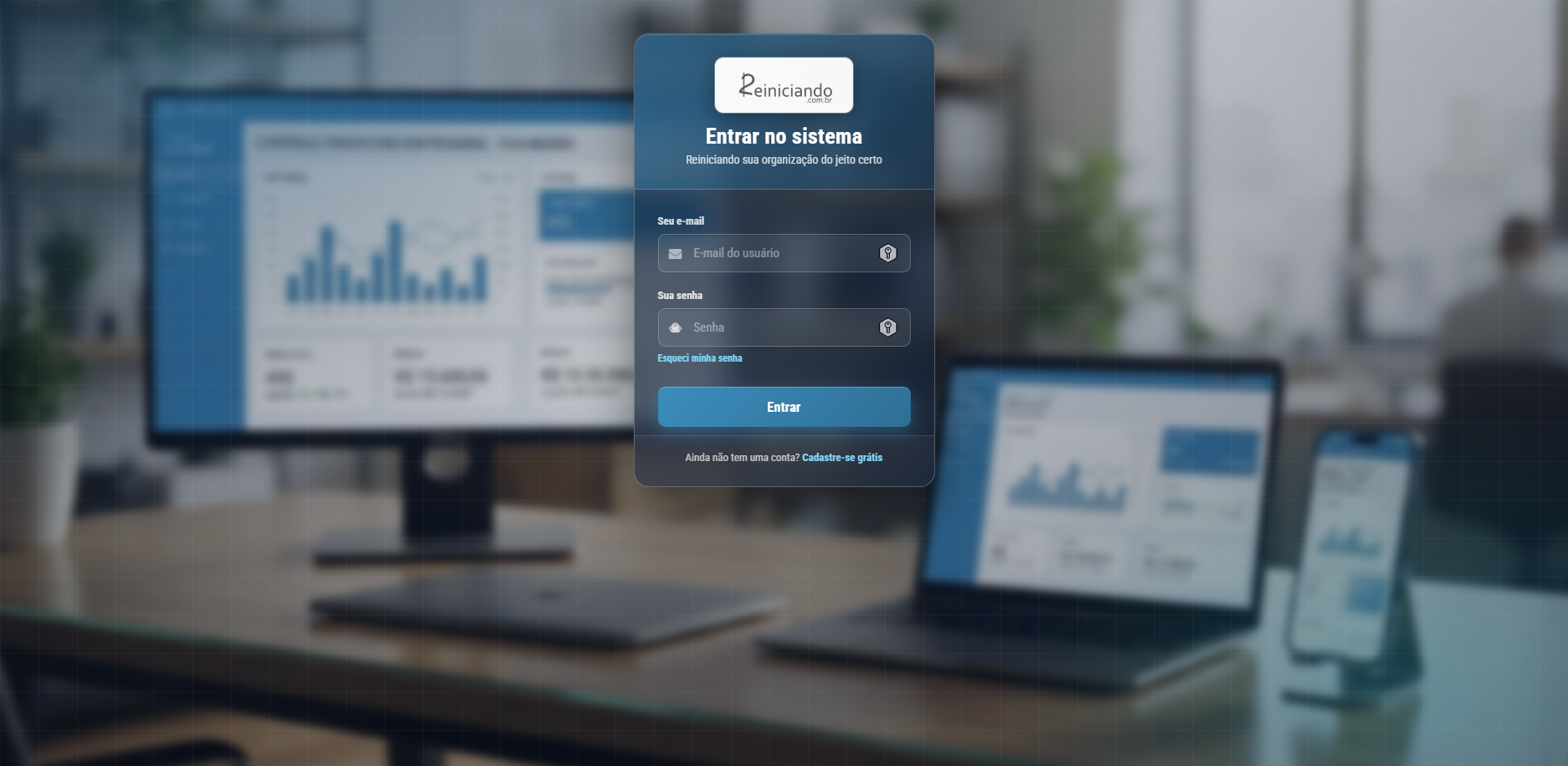 Tela de login do sistema Reiniciando